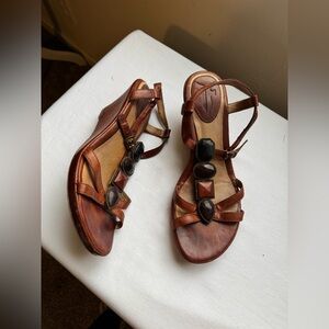 Frye Brooke Jeweled Wedge Sandals Leather Upper. Cognac color. Size 8 Wedge